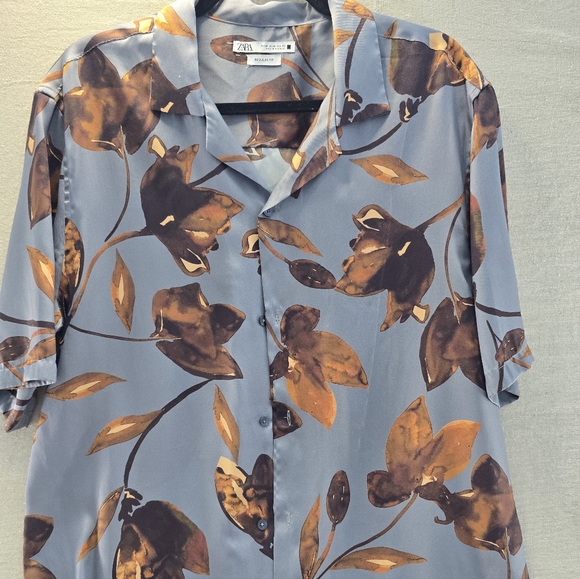 Zara Other - Zara Blue and Brown Floral Men's Shirt